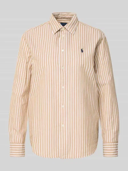 Bluzka koszulowa o kroju regular fit z mieszanki bawełny i lnu Polo Ralph Lauren beżowa