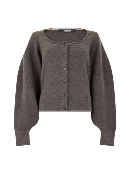 Kardigan Jacquemus wełniany z dekoltem w łódkę brązowy