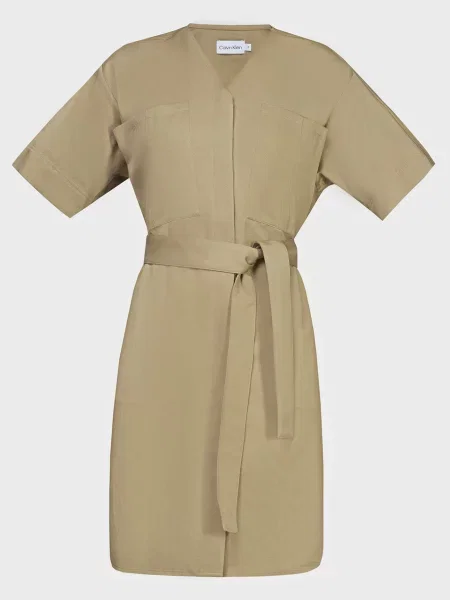 Лляна костюмна сукня Calvin Klein коричнева