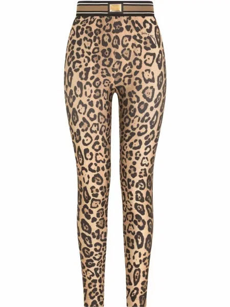 Leggings Dolce & Gabbana cu imagine cu model leopard maro