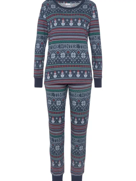 LASCANA Pijama albastru închis / verde / roșu / murdar alb