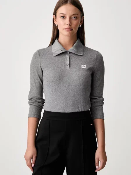 Tricou cu mânecă lungă Calvin Klein Jeans gri