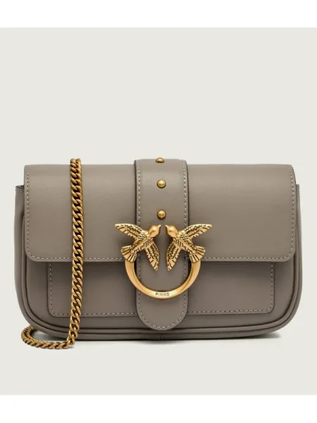 Geanta de piele Pinko din piele gri