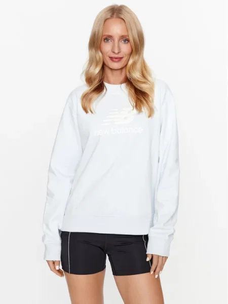 New Balance Bluză Essentials Stacked Logo French Terry Crewneck albastru
