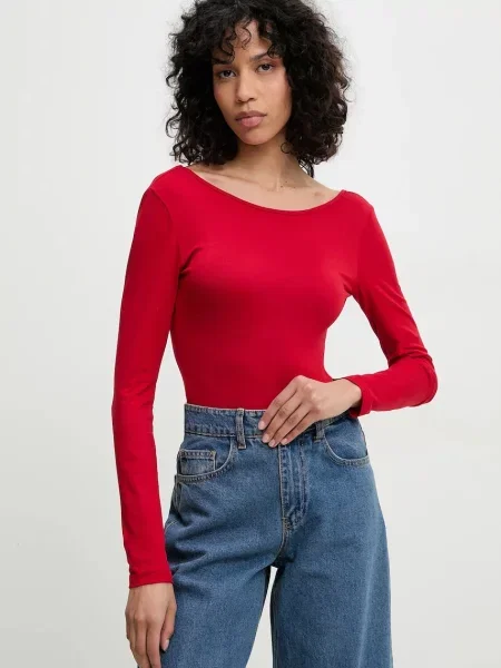 Боди Answear Lab с изчистен дизайн червено