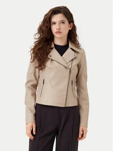 Noisy May Яке от имитация на кожа Rebel бежов