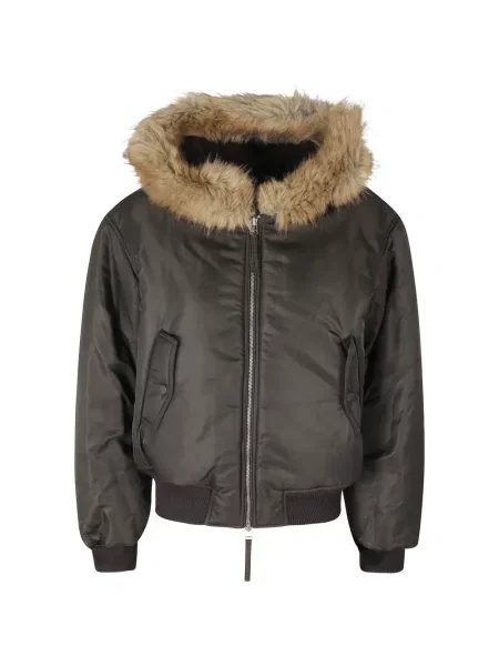 Geacă cu puf Low Classic cu glugă clasică cu blană maro