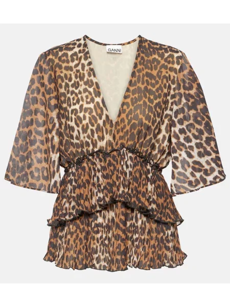 Bluză Ganni cu imagine cu model leopard maro