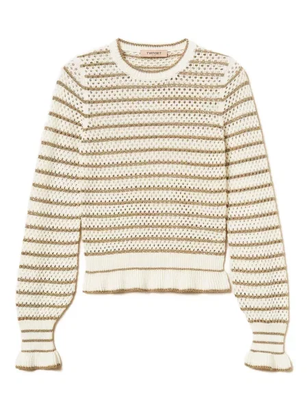 Pulover Twinset cu dungi plasă de plasă alb