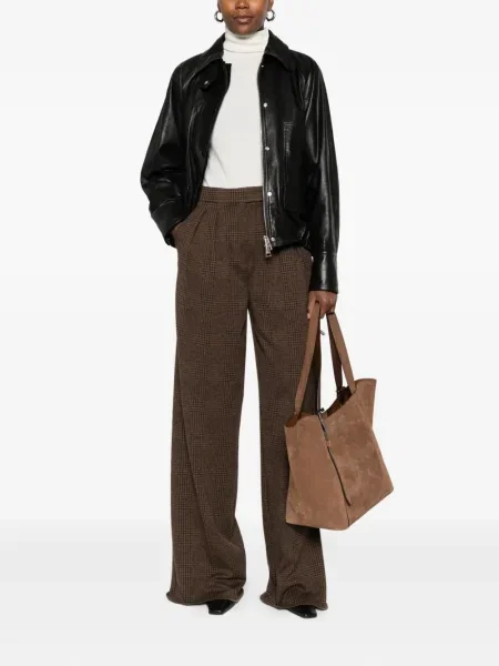 Pantaloni Max Mara în carouri plisate maro