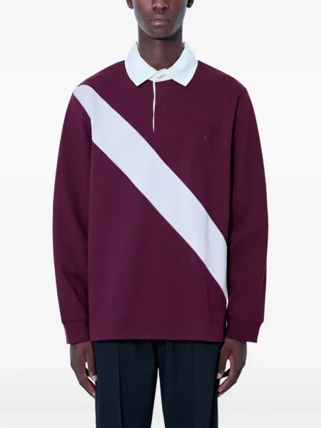 Lung tricou polo Wales Bonner cu dungi roșu
