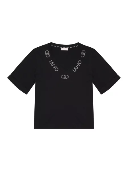 Koszulka Liu Jo z dekoltem w serek z kamieniami czarna