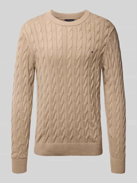Sweter z dzianiny o kroju regular fit z czystej bawełny Tommy Hilfiger beżowy