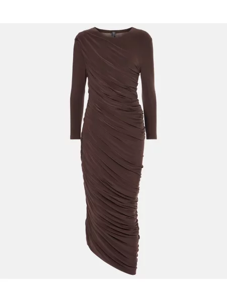 Sukienka midi Norma Kamali z dżerseju do kolan garniturowa brązowa