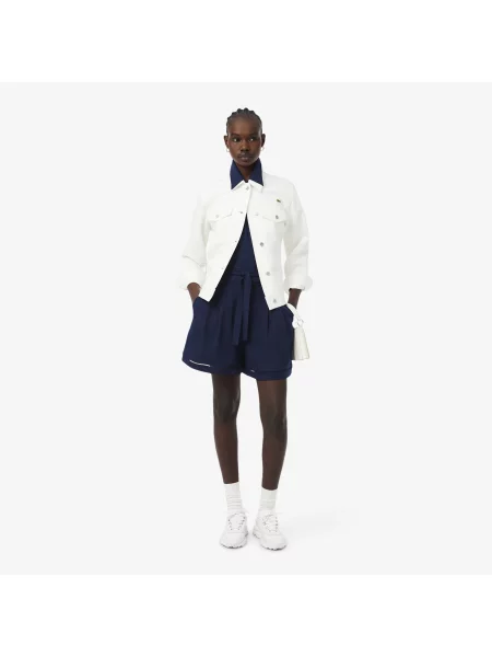 Lacoste Bermudy Oversize Z Lejącej Mieszanki Lnu granatowe