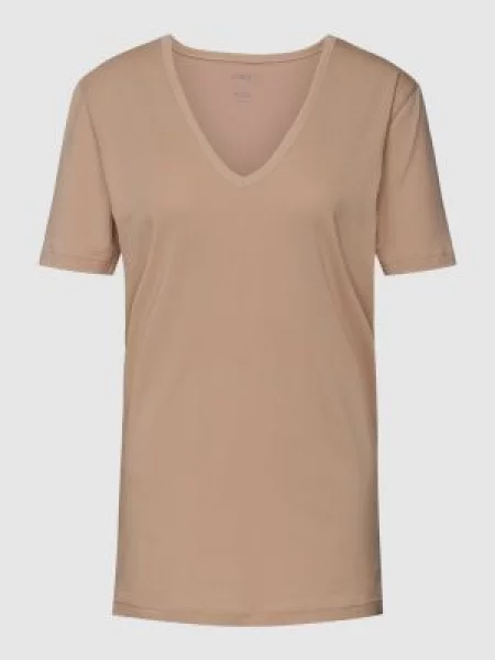 T-shirt o kroju Slim Fit z dekoltem w serek Mey beżowa