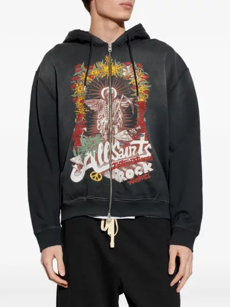 Hanorac cu glugă Allsaints cu imagine negru
