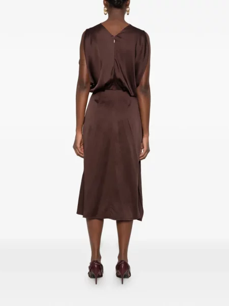 Rochie Lanvin fără mâneci drapată maro