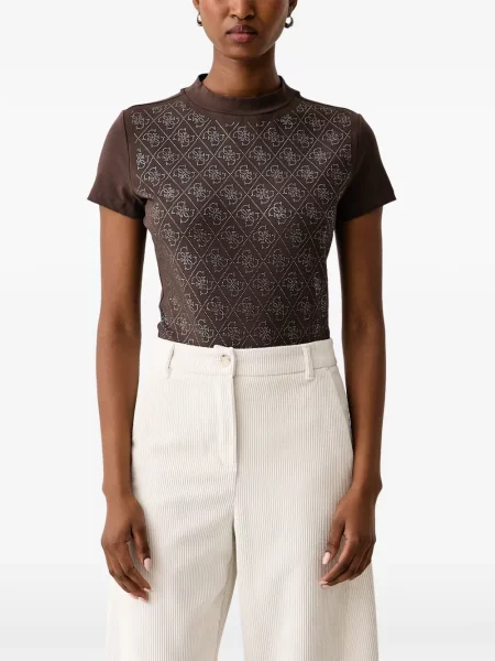 Tricou Guess cu autograf maro