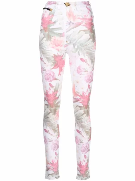 Leggings Philipp Plein cu model floral cu imagine alb