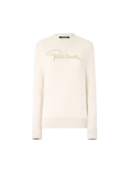 Sweter Roberto Cavalli z kaszmiru z logo beżowy