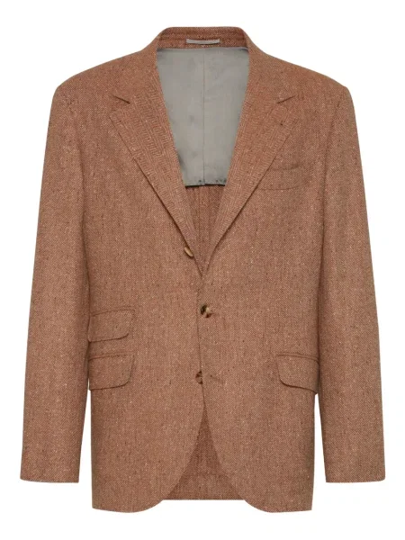 Jednořadé sako Brunello Cucinelli se vzorem rybí kosti hnědé