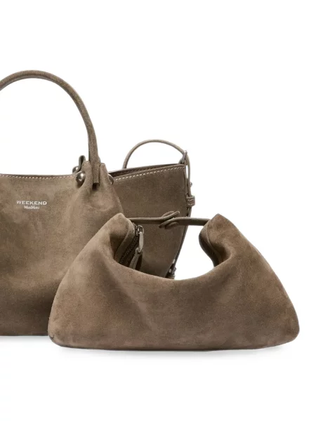 Geantă shopper Weekend Max Mara din piele de căprioară maro