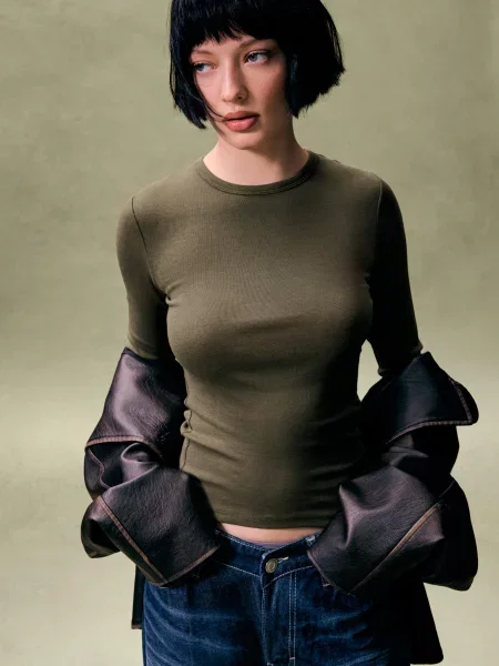 Bershka Koszulka Z Długim Rękawem Kobieta L Khaki