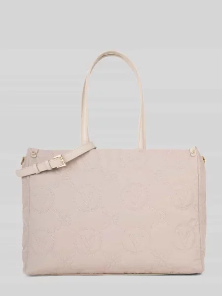 Torba shopper z mieszanki z wyhaftowanym logo Valentino Bags beżowa