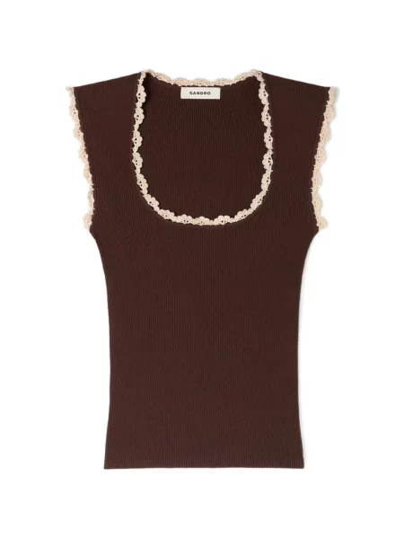 Top Sandro din dantelă maro
