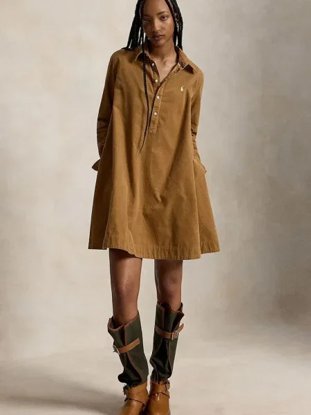 POLO RALPH LAUREN Rochie | catifea reiată maro