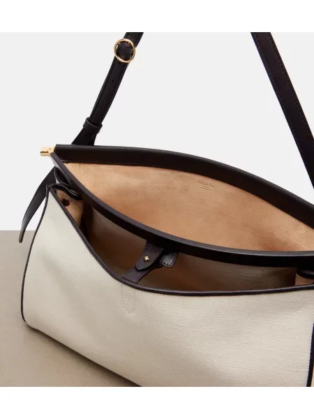 Geantă shopper Alaïa din canvas bej