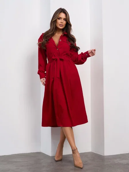 Сукня міді ISSA Plus вельвет червоний
