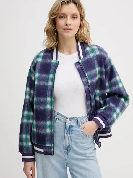 United Colors of Benetton jachetă bomber din lână de tranziție violet
