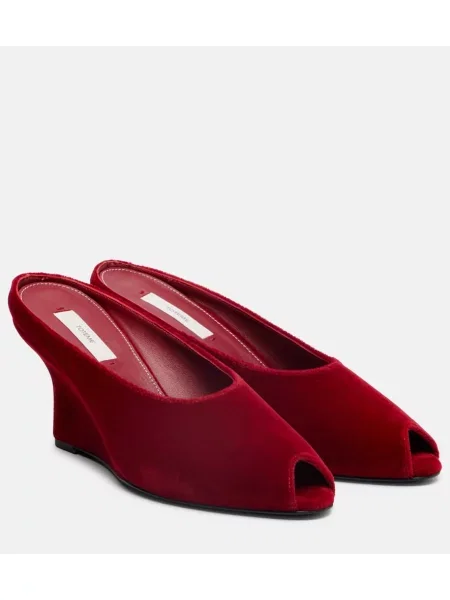 Mules Toteme iz rebrastega žameta s polno peto rdeča