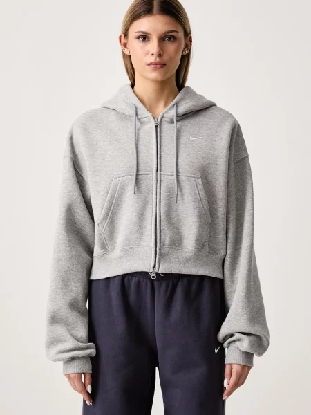 Флийс суичър с качулка Nike Sportswear с качулка сиво
