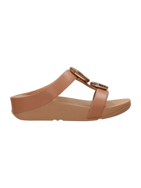 Klapki Fitflop skórzane z kamieniami brązowe