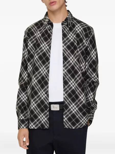 Cămașă Burberry în carouri de flanelă negru
