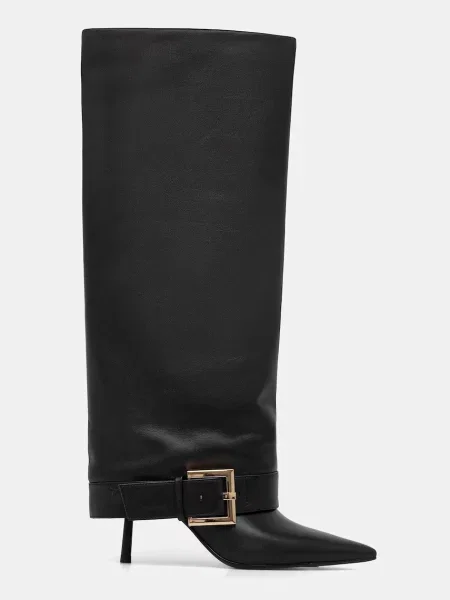 Кожаные сапоги Answear.lab на шпильке черные