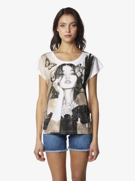 KOROSHI Tricou maro deschis / negru alb