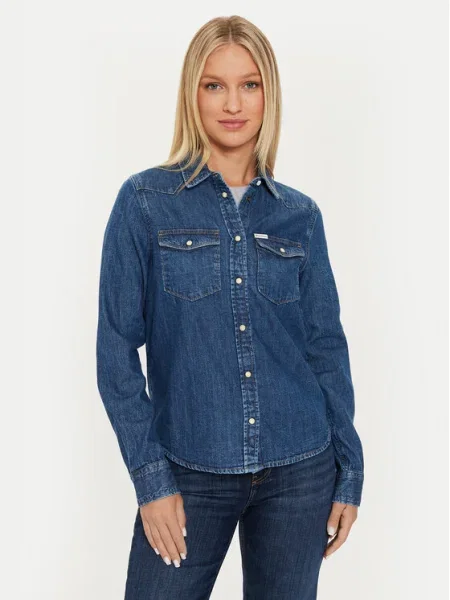 Bluză Guess Jeans clasică albastru