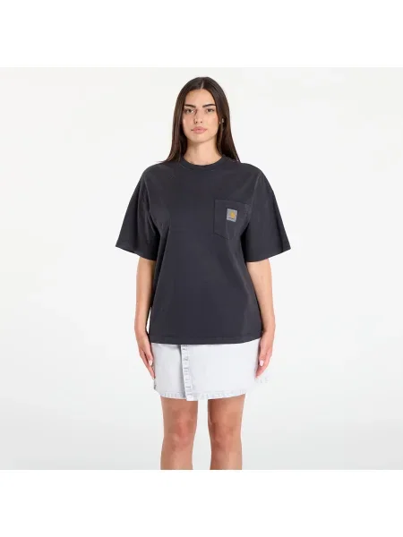 Póló Carhartt WIP S/S Hudson Pocket T-Shirt UNISEX Black Chalk Wash XS fekete