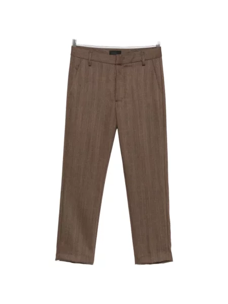 Decupat pantaloni Dondup de lână cu model herringbone maro