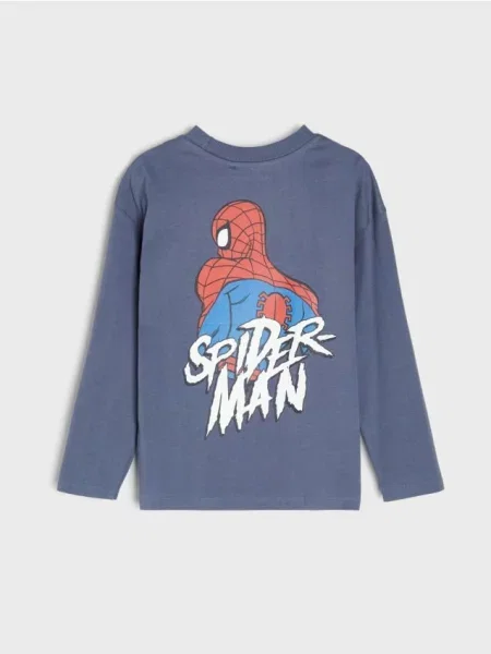 Sinsay tričko s dlouhým rukávem s potiskem na zádech Spider-Man indigo