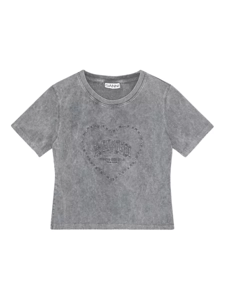 Tricou Ganni cu broderie gri