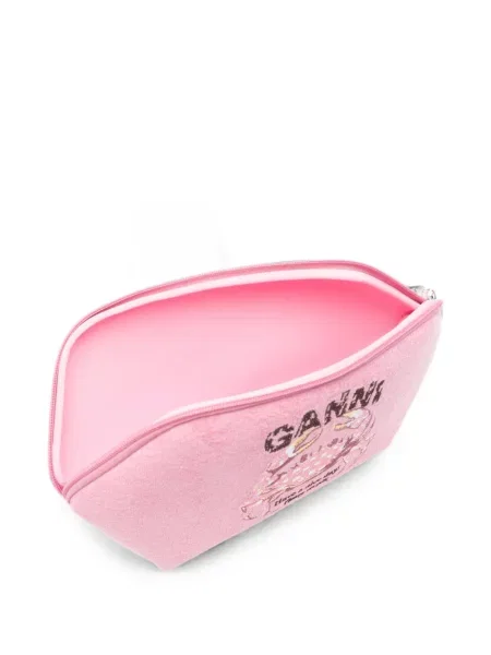 Bikini Ganni cu broderie din material terry roz