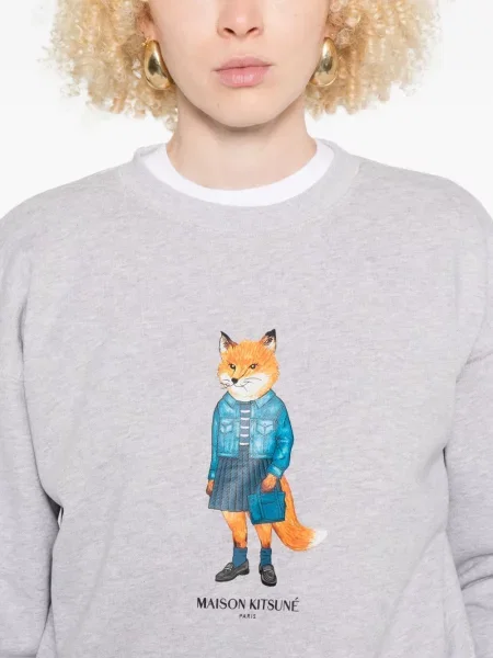 Hanorac Maison Kitsune cu imagine gri