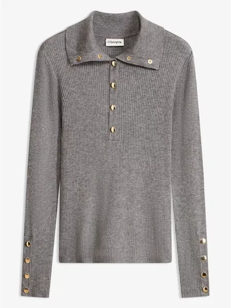 Sweter polo z wiskozą szara