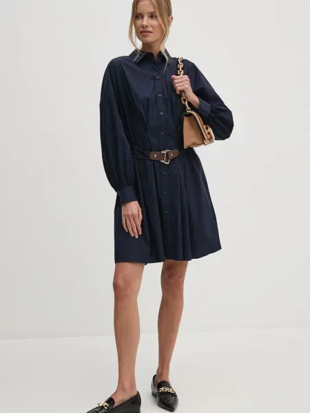 Dzianinowa sukienka Lauren Ralph Lauren z długim rękawem niebieska