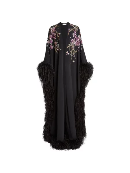 Jakna Zuhair Murad sa perjem s cvjetnim printom crna